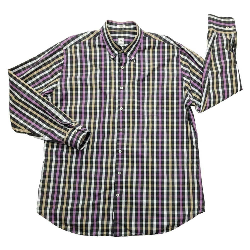 Peter‎ Millar Shirt Men XL Multicolor Cotton Check Long Sleeve Dress Button Down
